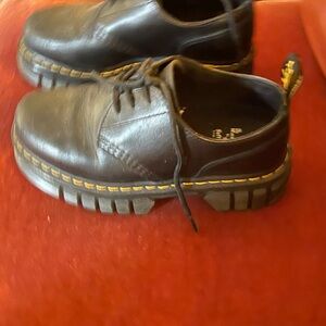 Dr. Martens Black Leather Oxfords with Yellow Stitching